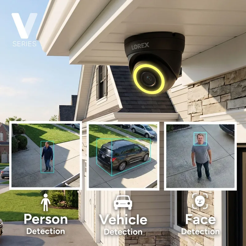 Telecamere turret PoE 4K Lorex Connect V5 con illuminazione di sicurezza intelligente a colori - Bianco/Nero