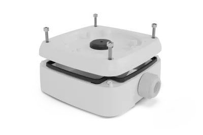 Caixa de junção quadrada para exterior com prensa-cabos para câmara turret e dome (metal)