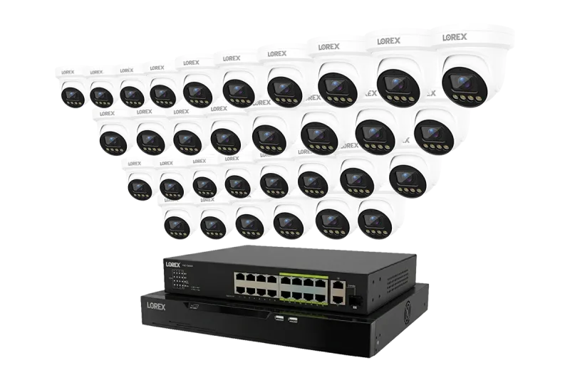 Lorex Connect X Series 4K 32-kanals kablet NVR-system med X3-tårnsikkerhedskameraer - 8TB