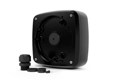 Caixa de junção quadrada para exterior com prensa-cabos para câmara turret e dome (metal)