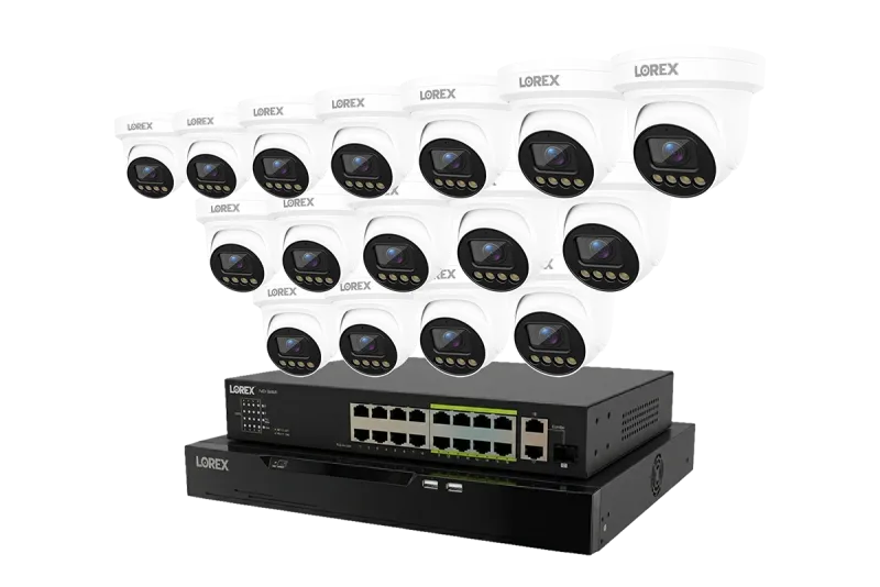 Lorex Connect X Series 4K 32-kanals kablet NVR-system med X3-tårnsikkerhedskameraer - 8TB