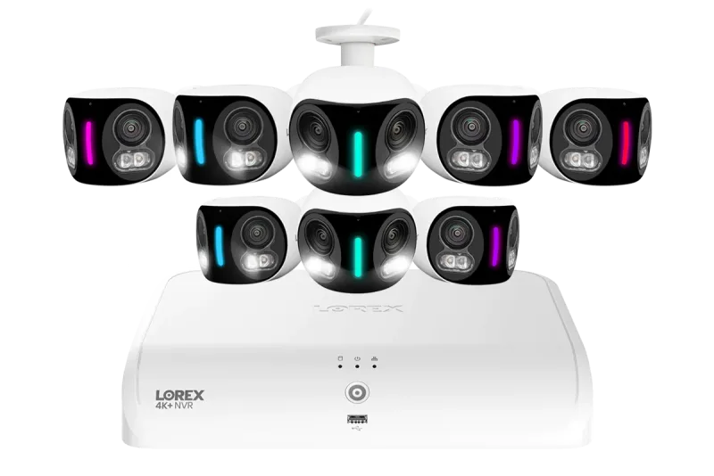 Lorex Fusion Series 4K+ 16-kanaligt (8 trådbundna + 8 Fusion Wi-Fi) 2TB trådbundet system med H20 trådbundna 4K IP-kameror med dubbla linser