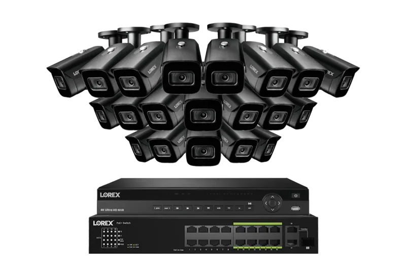 Lorex 4K (32 Camera Capable) 6TB Wired NVR System with Nocturnal 3 Smart IP Bullet Cameras Featuring Listen-In Audio and 30FPS Recording