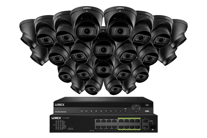 Lorex Sistem NVR Kabel 4K (Berkapasitas 32 Kamera) 6TB dengan Tiga Kamera Turret IP Nocturnal 3 Berfitur Lensa Varifocal Motorized dan Perekaman 30FPS