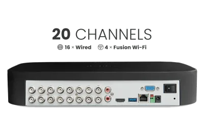 Sistema DVR com fios Lorex 4K para 20 câmaras (16 com fios e 4 Fusion Wi-Fi) 2TB com 7 câmaras de dissuasão inteligente